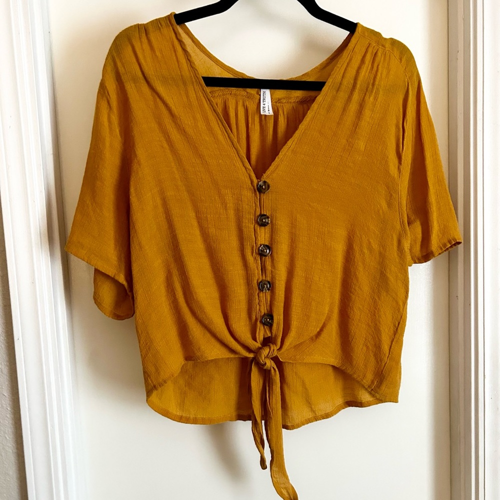 Mustard Yellow Tie Front Top